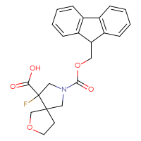 Chemical structure of 7-{[(9H-fluoren-9-yl)methoxy]carbonyl}-9-fluoro-2-oxa-7-azaspiro[4.4]nonane-9-carboxylic acid - CSSB20270950415