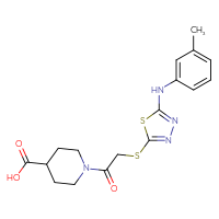 Chemical structure of 1-[2-({5-[(3-methylphenyl)amino]-1,3,4-thiadiazol-2-yl}sulfanyl)acetyl]piperidine-4-carboxylic acid - CSSB00000683862