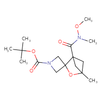 Chemical structure of tert-butyl 1'-[methoxy(methyl)carbamoyl]-4'-methyl-3'-oxaspiro[azetidine-3,2'-bicyclo[2.1.1]hexane]-1-carboxylate - CSSB02271961156
