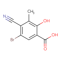 Chemical structure of 5-bromo-4-cyano-2-hydroxy-3-methylbenzoic acid - CSSB14948215506