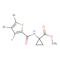 Chemical structure of methyl 1-(4,5-dibromo-3-fluorothiophene-2-amido)cyclopropane-1-carboxylate - CSSB21253043169