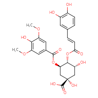 Chemical structure of (1S,3R,4R,5R)-4-{[(2E)-3-(3,4-dihydroxyphenyl)prop-2-enoyl]oxy}-1,3-dihydroxy-5-(4-hydroxy-3,5-dimethoxybenzoyloxy)cyclohexane-1-carboxylic acid - CSSB09881014774