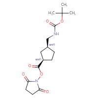 Chemical structure of rac-2,5-dioxopyrrolidin-1-yl (1R,3S)-3-({[(tert-butoxy)carbonyl]amino}methyl)cyclopentane-1-carboxylate - CSSB20620684742