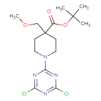 Chemical structure of tert-butyl 1-(4,6-dichloro-1,3,5-triazin-2-yl)-4-(methoxymethyl)piperidine-4-carboxylate - CSSB21332127728