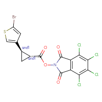 Chemical structure of rac-4,5,6,7-tetrachloro-1,3-dioxo-2,3-dihydro-1H-isoindol-2-yl (1R,2R)-2-(5-bromothiophen-3-yl)cyclopropane-1-carboxylate - CSSB20271085638