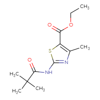 Chemical structure of ethyl 2-(2,2-dimethylpropanamido)-4-methyl-1,3-thiazole-5-carboxylate - CSSB00103918385