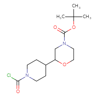 Chemical structure of tert-butyl 2-[1-(carbonochloridoyl)piperidin-4-yl]morpholine-4-carboxylate - CSSB06655631778