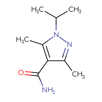Chemical structure of 3,5-dimethyl-1-(propan-2-yl)-1H-pyrazole-4-carboxamide - CSSB00817470400