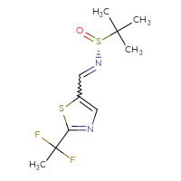 Chemical structure of (R)-N-{[2-(1,1-difluoroethyl)-1,3-thiazol-5-yl]methylidene}-2-methylpropane-2-sulfinamide - CSSB02525475635