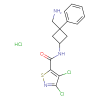 Chemical structure of N-[3-(aminomethyl)-3-phenylcyclobutyl]-3,4-dichloro-1,2-thiazole-5-carboxamide hydrochloride - CSSB20620691681