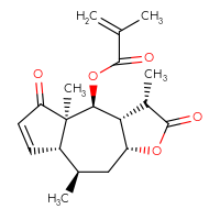 Chemical structure of (3S,3aR,4S,4aR,7aR,8R,9aR)-3,4a,8-trimethyl-2,5-dioxo-2H,3H,3aH,4H,4aH,5H,7aH,8H,9H,9aH-azuleno[6,5-b]furan-4-yl 2-methylprop-2-enoate - CSSB00134618140