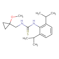 Chemical structure of 1-[2,6-bis(propan-2-yl)phenyl]-3-[(1-methoxycyclopropyl)methyl]thiourea - CSSB01893926027