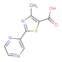 Chemical structure of 4-methyl-2-(pyrazin-2-yl)-1,3-thiazole-5-carboxylic acid - CSSB00011220020