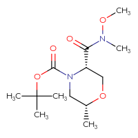 Chemical structure of tert-butyl (2R,5S)-5-[methoxy(methyl)carbamoyl]-2-methylmorpholine-4-carboxylate - CSSB01395049708