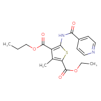 Chemical structure of 2-ethyl 4-propyl 3-methyl-5-(pyridine-4-amido)thiophene-2,4-dicarboxylate - CSSB00121670028
