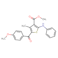 Chemical structure of methyl 5-(4-methoxybenzoyl)-4-methyl-2-(phenylamino)thiophene-3-carboxylate - CSSB00121629180