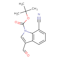 Chemical structure of tert-butyl 7-cyano-3-formyl-1H-indole-1-carboxylate - CSSB21332153675
