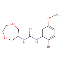 Chemical structure of 3-(2-bromo-5-methoxyphenyl)-1-(1,4-dioxepan-6-yl)urea - CSSB02043043987