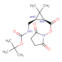 Chemical structure of rac-2,5-dioxopyrrolidin-1-yl (1R,3S)-3-({[(tert-butoxy)carbonyl]amino}methyl)-2,2-dimethylcyclopropane-1-carboxylate - CSSB20270035224