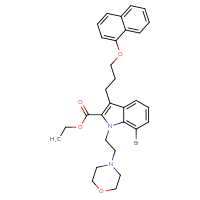 Chemical structure of ethyl 7-bromo-1-[2-(morpholin-4-yl)ethyl]-3-[3-(naphthalen-1-yloxy)propyl]-1H-indole-2-carboxylate - CSSB00138410793