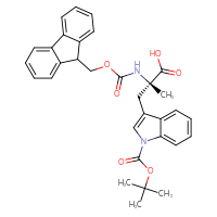 Chemical structure of (2S)-3-{1-[(tert-butoxy)carbonyl]-1H-indol-3-yl}-2-({[(9H-fluoren-9-yl)methoxy]carbonyl}amino)-2-methylpropanoic acid - CSSB00020641854