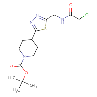 Chemical structure of tert-butyl 4-{5-[(2-chloroacetamido)methyl]-1,3,4-thiadiazol-2-yl}piperidine-1-carboxylate - CSSB21332097687