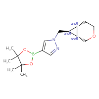 Chemical structure of rac-1-{[(1R,6R,7R)-3-oxabicyclo[4.1.0]heptan-7-yl]methyl}-4-(4,4,5,5-tetramethyl-1,3,2-dioxaborolan-2-yl)-1H-pyrazole - CSSB21287369384