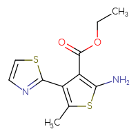 Chemical structure of ethyl 2-amino-5-methyl-4-(1,3-thiazol-2-yl)thiophene-3-carboxylate - CSSB21298174778