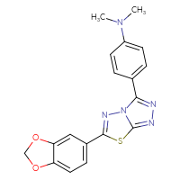 Chemical structure of 4-[6-(2H-1,3-benzodioxol-5-yl)-[1,2,4]triazolo[3,4-b][1,3,4]thiadiazol-3-yl]-N,N-dimethylaniline - CSSB00121624234