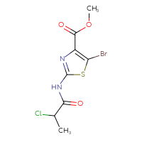 Chemical structure of methyl 5-bromo-2-(2-chloropropanamido)-1,3-thiazole-4-carboxylate - CSSB21531615394