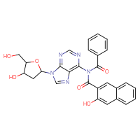 Chemical structure of N-benzoyl-3-hydroxy-N-{9-[4-hydroxy-5-(hydroxymethyl)oxolan-2-yl]-9H-purin-6-yl}naphthalene-2-carboxamide - CSSB21531616567