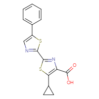 Chemical structure of 5-cyclopropyl-2-(5-phenyl-1,3-thiazol-2-yl)-1,3-thiazole-4-carboxylic acid - CSSB03436548307