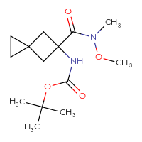 Chemical structure of tert-butyl N-{5-[methoxy(methyl)carbamoyl]spiro[2.3]hexan-5-yl}carbamate - CSSB14799582650