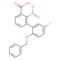 Chemical structure of 2'-(benzyloxy)-5'-fluoro-2-nitro-[1,1'-biphenyl]-3-carboxylic acid - CSSB21531608621
