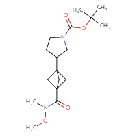 Chemical structure of tert-butyl 3-{3-[methoxy(methyl)carbamoyl]bicyclo[1.1.1]pentan-1-yl}pyrrolidine-1-carboxylate - CSSB06610609313