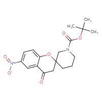 Chemical structure of tert-butyl 6-nitro-4-oxo-3,4-dihydrospiro[1-benzopyran-2,3'-piperidine]-1'-carboxylate - CSSB00025779702
