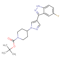Chemical structure of tert-butyl 4-[4-(5-fluoro-1H-indazol-3-yl)-1H-pyrazol-1-yl]piperidine-1-carboxylate - CSSB06592047102