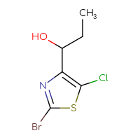 Chemical structure of 1-(2-bromo-5-chloro-1,3-thiazol-4-yl)propan-1-ol - CSSB21246422260