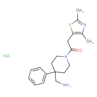 Chemical structure of 1-[4-(aminomethyl)-4-phenylpiperidin-1-yl]-2-(2,4-dimethyl-1,3-thiazol-5-yl)ethan-1-one hydrochloride - CSSB00161161733