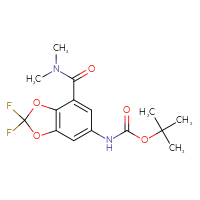 Chemical structure of tert-butyl N-[7-(dimethylcarbamoyl)-2,2-difluoro-2H-1,3-benzodioxol-5-yl]carbamate - CSSB15942521004