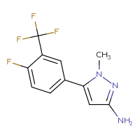 Chemical structure of 5-[4-fluoro-3-(trifluoromethyl)phenyl]-1-methyl-1H-pyrazol-3-amine - CSSB02175416398