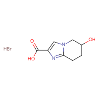 Chemical structure of 6-hydroxy-5H,6H,7H,8H-imidazo[1,2-a]pyridine-2-carboxylic acid hydrobromide - CSSB21495900748