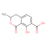 Chemical structure of 8-hydroxy-3-methyl-1-oxo-3,4-dihydro-1H-2-benzopyran-7-carboxylic acid - CSSB00021312624