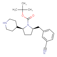 Chemical structure of tert-butyl (2R,5S)-2-[(3-cyanophenyl)methyl]-5-(piperidin-4-yl)pyrrolidine-1-carboxylate - CSSB14901605766