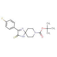 Chemical structure of tert-butyl 2-(4-fluorophenyl)-3-sulfanylidene-1,4,8-triazaspiro[4.5]dec-1-ene-8-carboxylate - CSSB00025683443