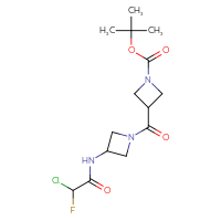 Chemical structure of tert-butyl 3-[3-(2-chloro-2-fluoroacetamido)azetidine-1-carbonyl]azetidine-1-carboxylate - CSSB21332116853