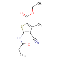 Chemical structure of ethyl 4-cyano-3-methyl-5-propanamidothiophene-2-carboxylate - CSSB00046188597