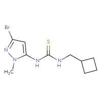 Chemical structure of 1-(3-bromo-1-methyl-1H-pyrazol-5-yl)-3-(cyclobutylmethyl)thiourea - CSSB21432511413