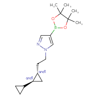 Chemical structure of rac-1-{2-[(1R,2R)-[1,1'-bi(cyclopropane)]-2-yl]ethyl}-4-(4,4,5,5-tetramethyl-1,3,2-dioxaborolan-2-yl)-1H-pyrazole - CSSB00025558688
