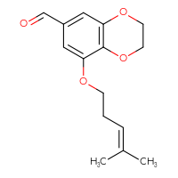 Chemical structure of 8-[(4-methylpent-3-en-1-yl)oxy]-2,3-dihydro-1,4-benzodioxine-6-carbaldehyde - CSSB14908490323